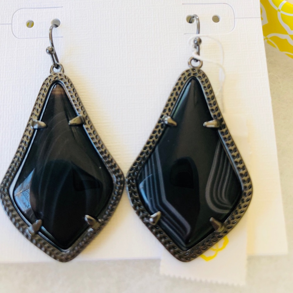 NWT Kendra Scott RARE & Retired Alex Earrings Black Banded Agate & Gunmetal W😍W